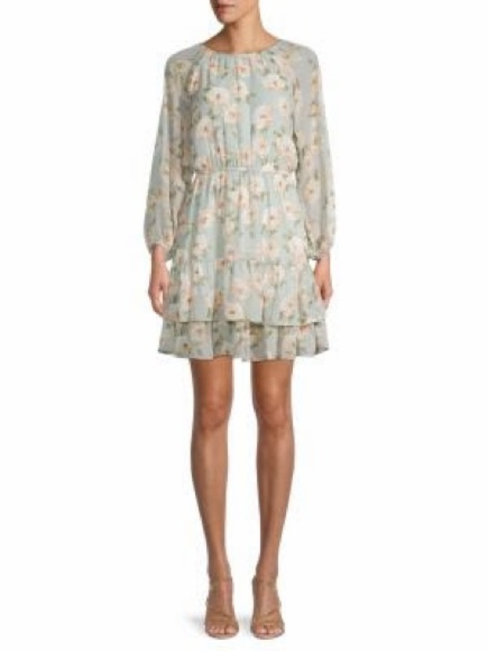 Women's Floral Tiered Mini Dress in Sage Green